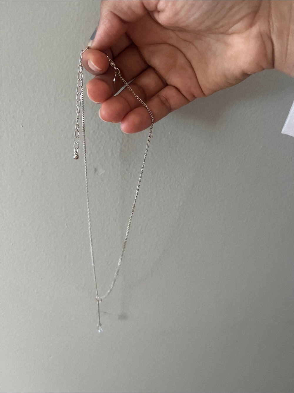Minimal Silver Drop Necklace with White Crystal Accent